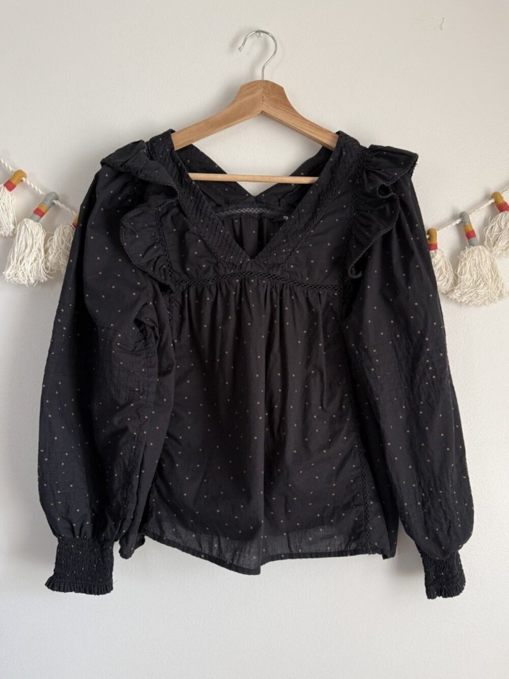 Madewell Voile Ruffled Pintuck Polka Dot Semi Sheer Balloon Sleeve Top Milkmaid